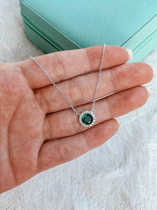 Gargantilha de Prata Redonda Esmeralda