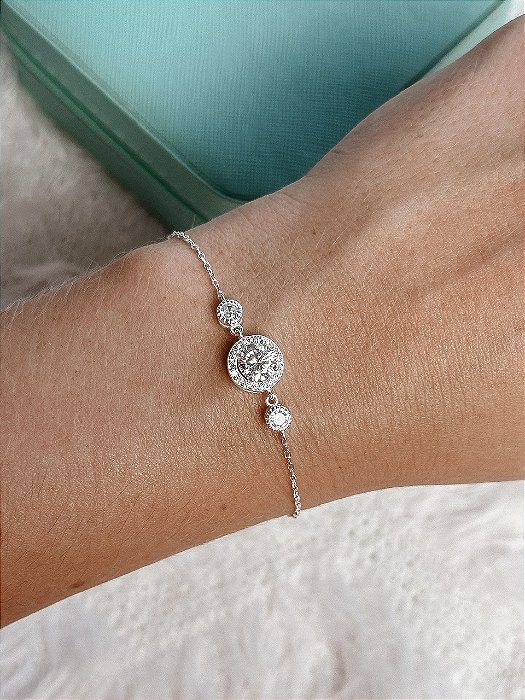 Pulseira de Prata Redonda Luxo Cristal