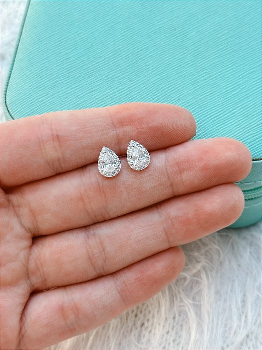 Brinco de Prata Gota Cravejada