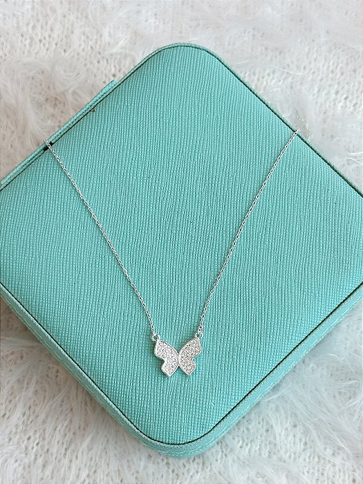 Gargantilha de Prata Borboleta Cravejada