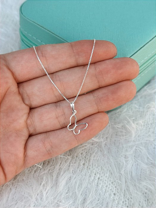 Gargantilha de Prata Borboleta Vazada