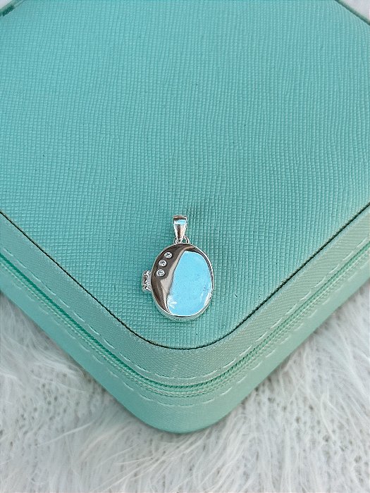 Pingente de Prata Relicário Oval Zircônias