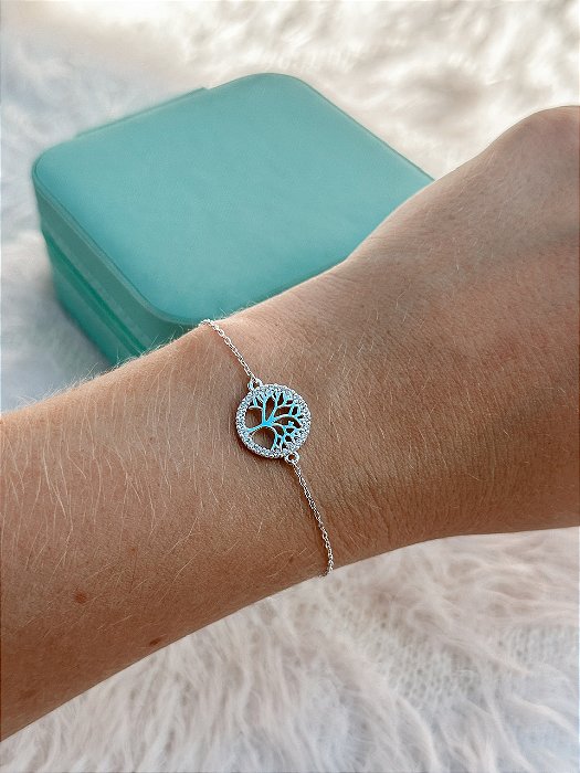 Pulseira de Prata Mandala Árvore da Vida Cravejada