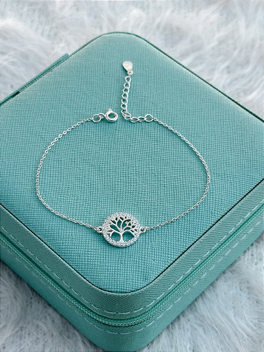 Pulseira de Prata Mandala Árvore da Vida Cravejada