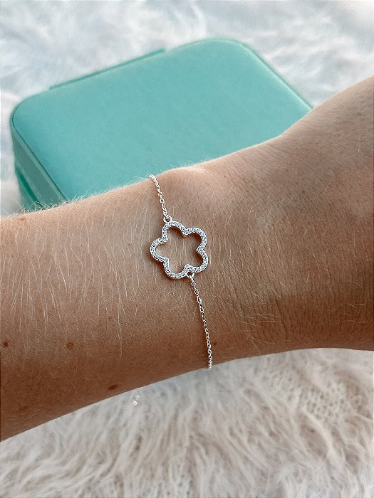 Pulseira de Prata Maxi Flor Cravejada