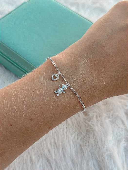 Pulseira de Prata Menino Coração Cravejado