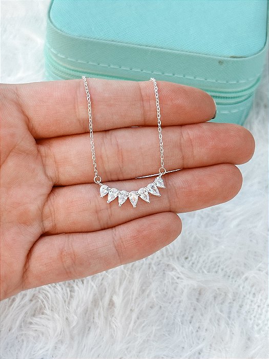 Gargantilha de Prata Aro Gotas Cristais