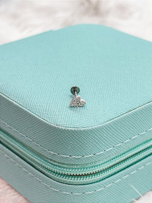 Piercing de Prata Coração Estilizado Cravejado