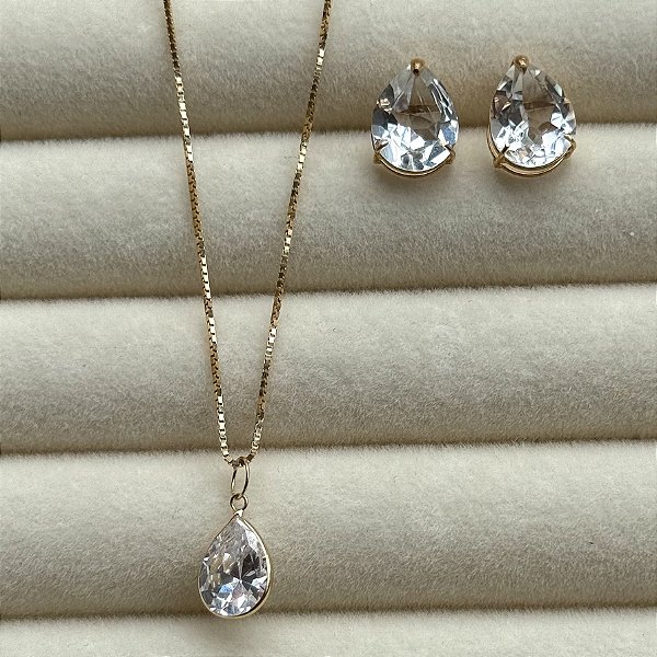 Conjunto Deluxe de Corrente e Brincos em Ouro 18K