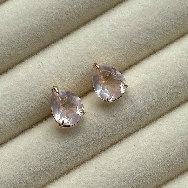Brinco Quartzo Rosa em Ouro 18K