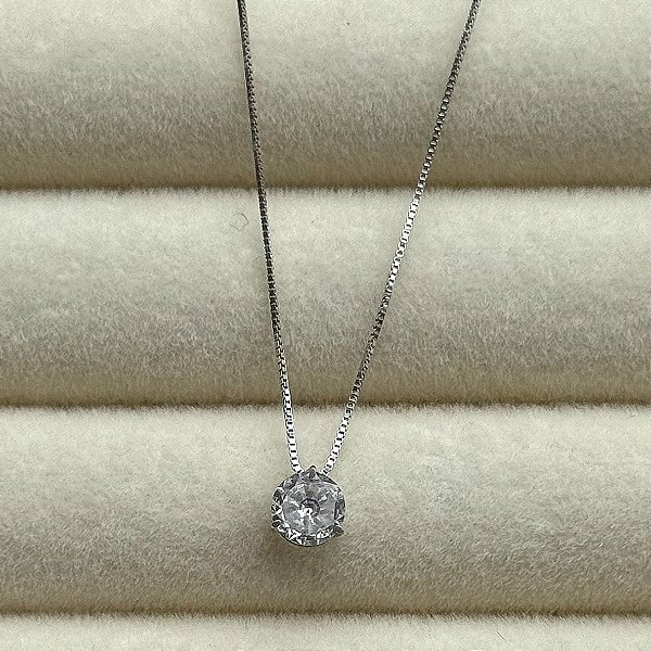 Conjunto Royal – Corrente em Ouro Branco 18K com Pingente de Zircônia
