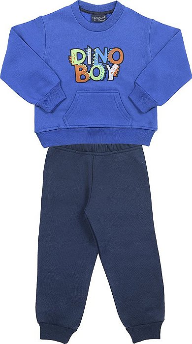 Conjunto moletom infantil menino dino azul