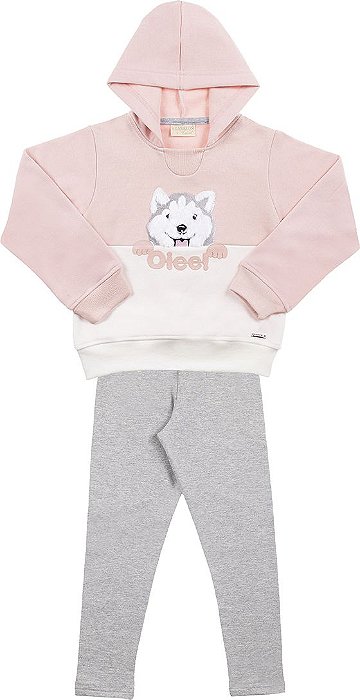 Conjunto moletom infantil menina cachorro pelinho rosa