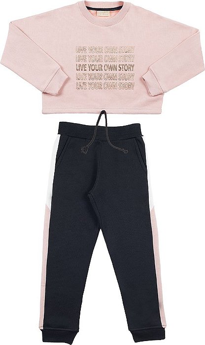 Conjunto moletom infantil menina cropped rosa