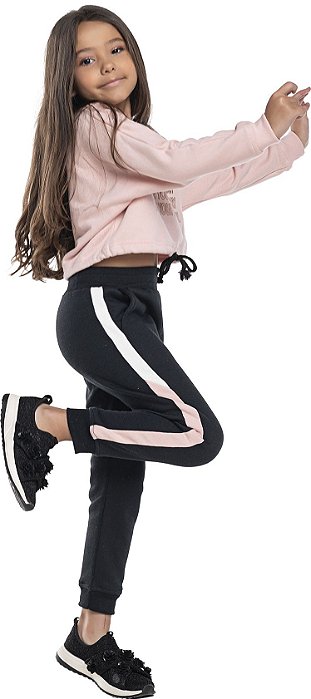 Conjunto moletom infantil menina cropped rosa