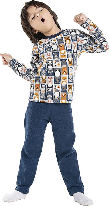 Pijama infantil menino animais ultra soft marinho