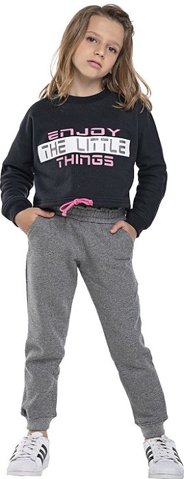 Conjunto moletom infantil menina estampada rosa neon