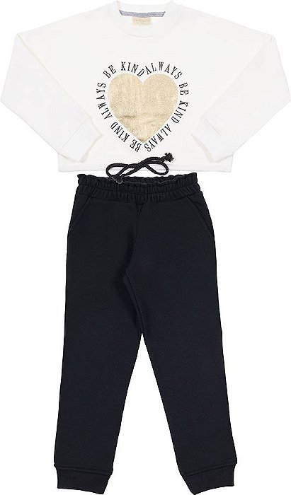 Conjunto moletom infantil menina estampa metalizada off white