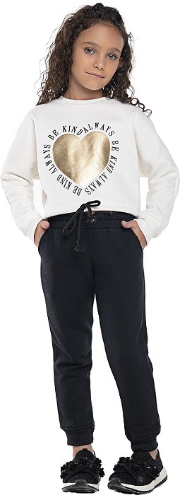 Conjunto moletom infantil menina estampa metalizada off white