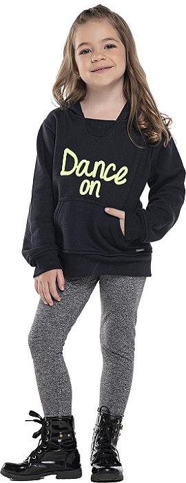 Conjunto moletom infantil menina estampa neon capuz preto