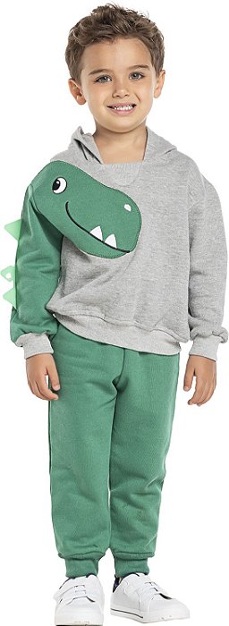 Conjunto moletom infantil menino dinossauro verde
