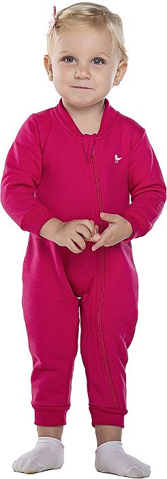 Pijama macacão infantil menina liso moletom pink