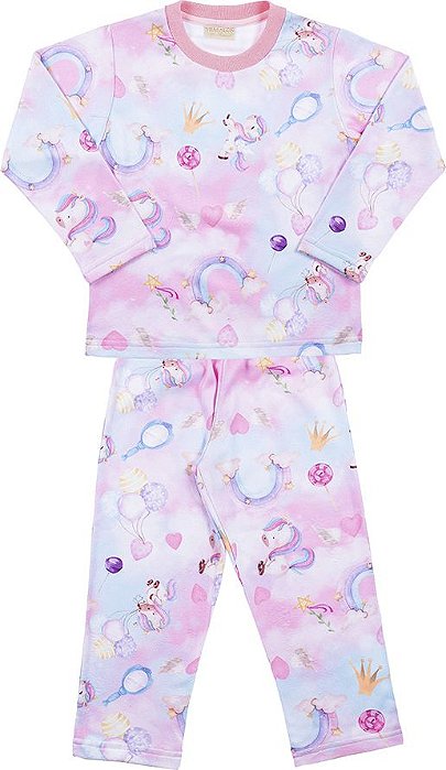 Pijama infantil menina unicórnio slim soft rosa