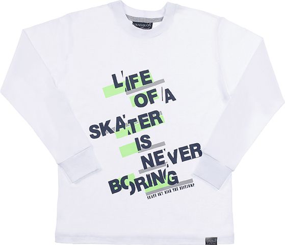 Camiseta infantil menino estampada skate algodão branca
