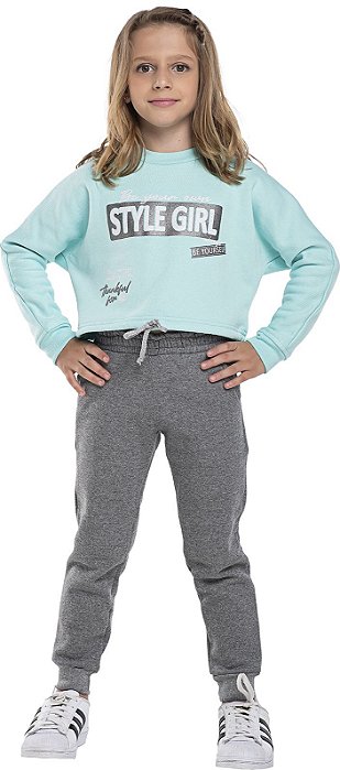 Conjunto moletom infantil menina estampado gliter cinza