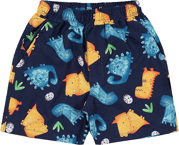 BERMUDA INFANTIL MENINO DINO GIZ MICROFIBRA AZUL MARINHO