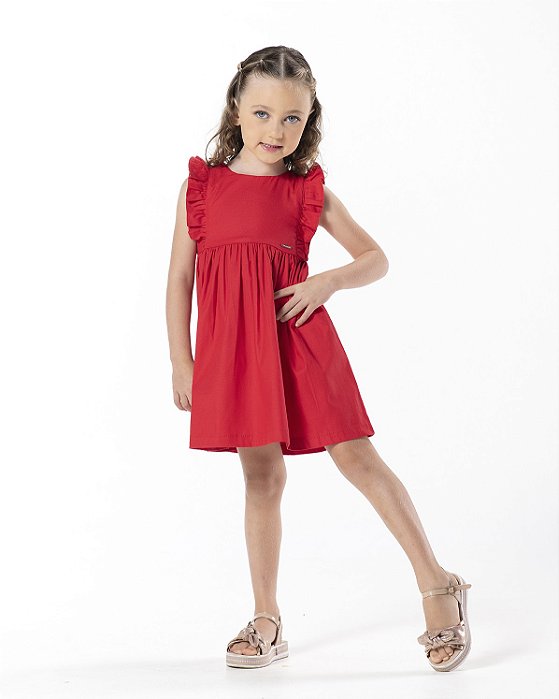 Vestido infantil menina básico com babado algodão vermelho