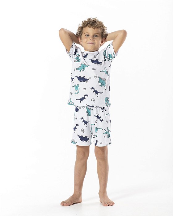 PIJAMA INFANTIL MENINO DINO ALGODÃO BRANCO