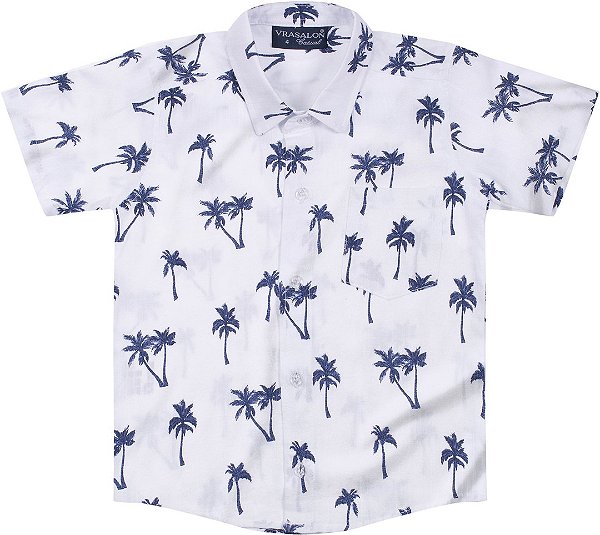 CAMISA INTANTIL MENINO COQUEIROS ALGODÃO AZUL