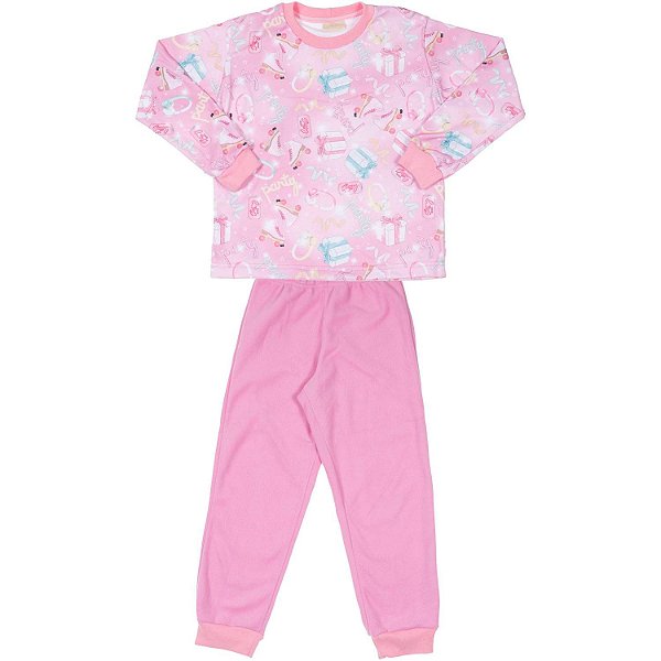 Pijama infantil menina inverno party slim soft rosa