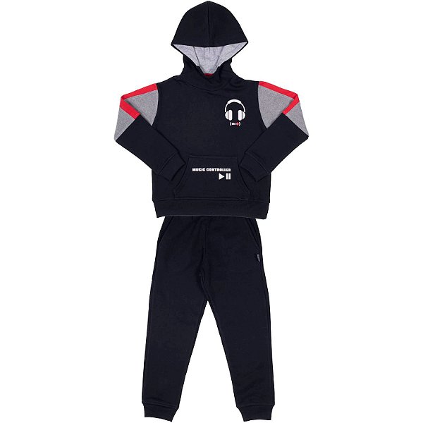 CONJUNTO INFANTIL MENINO MUSIC MOLETOM PRETO