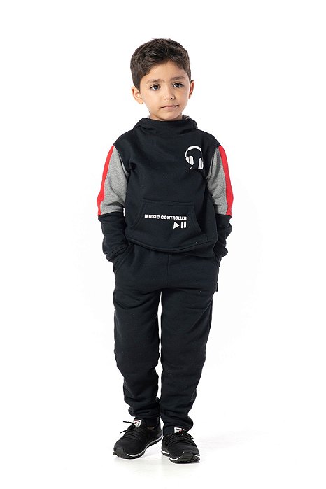 CONJUNTO INFANTIL MENINO MUSIC MOLETOM PRETO