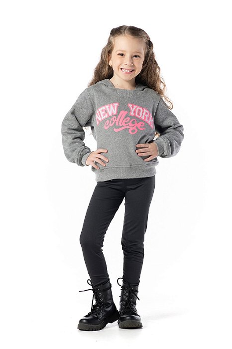 CONJUNTO INFANTIL MENINA NEW YORK COLLEGE CINZA