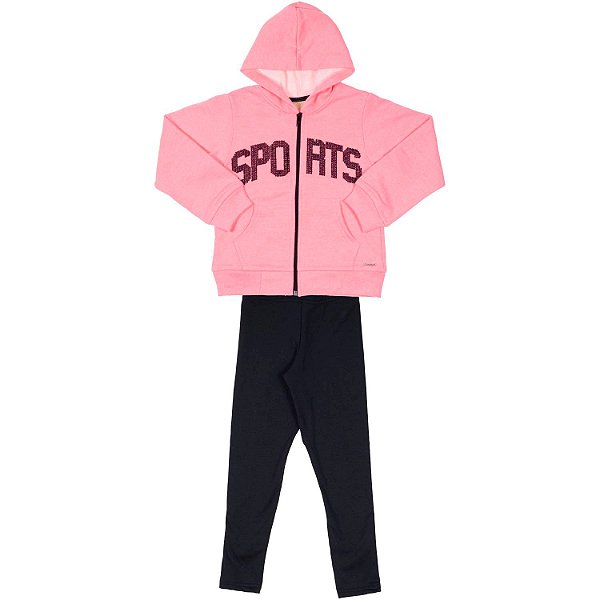CONJUNTO INFANTIL MENINA SPORTS MOLETOM ROSA NEON
