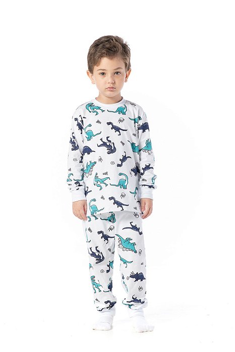 Pijama infantil menino estampa dino algodão branco