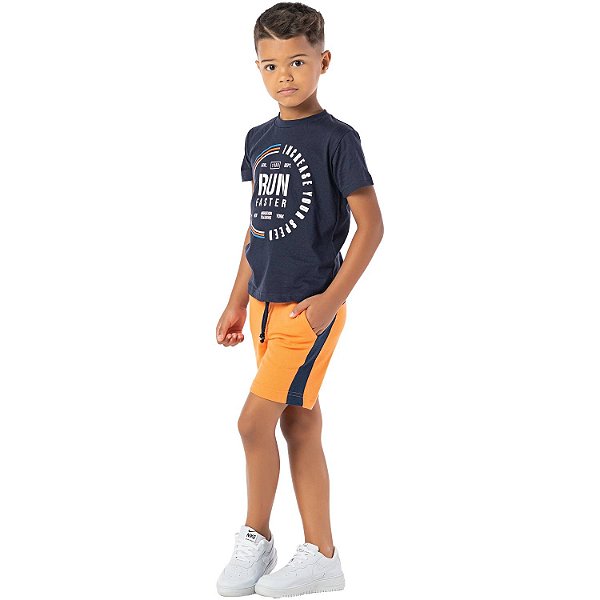 CONJUNTO INFANTIL MENINO RUN FASTER ALGODÃO MARINHO