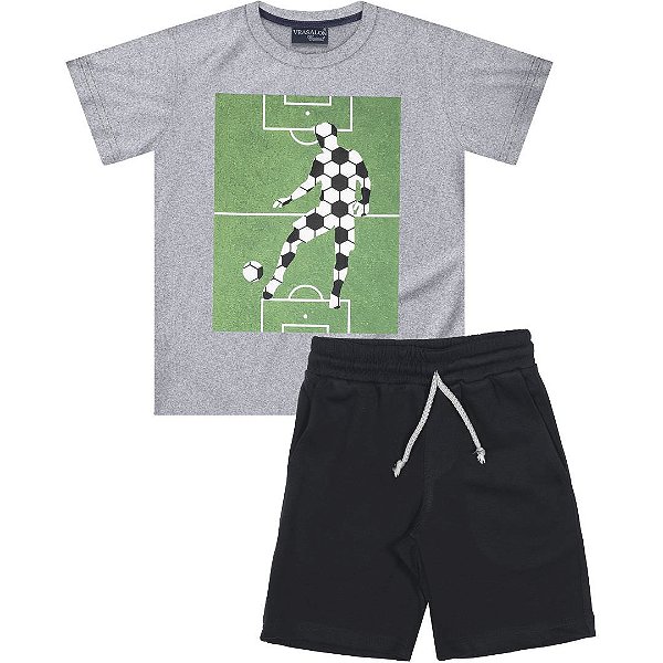 CONJUNTO INFANTIL MENINO FUTEBOL ALGODÃO MESCLA