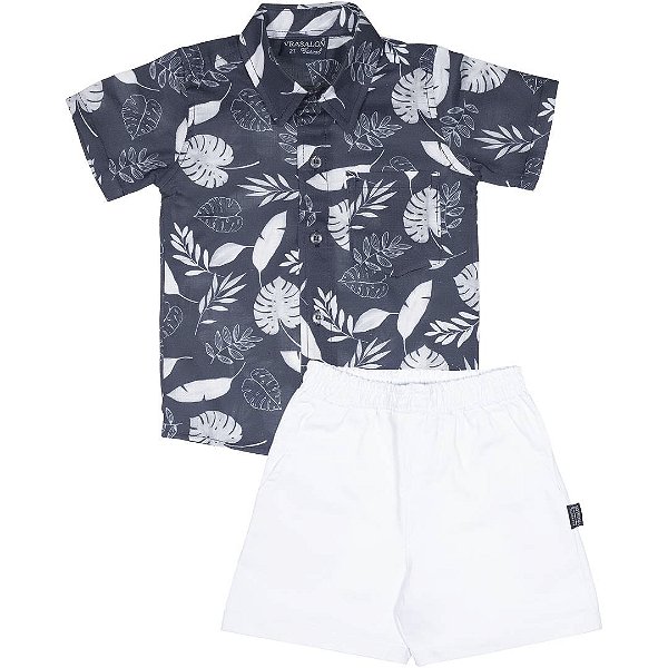 CONJUNTO INFANTIL MENINO FOLHAGEM SARJA MARINHO