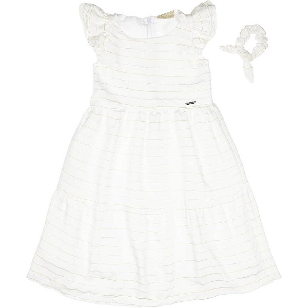 VESTIDO INFANTIL MENINA LISTRAS OFF WHITE