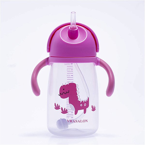 COPO BEBÊ COM ALÇA E CANUDO ANTIVAZAMENTO - 360ML ROSA