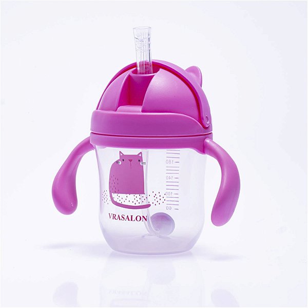 COPO BEBÊ COM ALÇA E CANUDO ANTIVAZAMENTO - 220ML ROSA