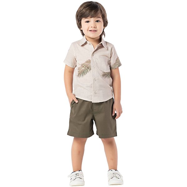 CONJUNTO INFANTIL MENINO FOLHAGEM SARJA BEGE