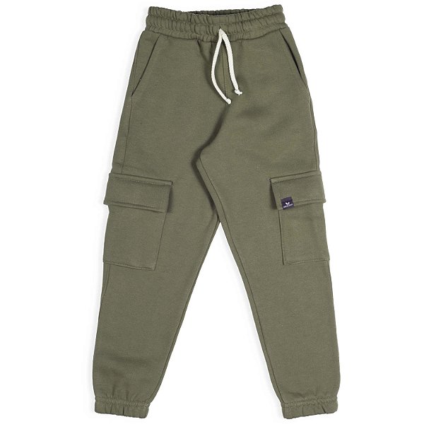 CALÇA INFANTIL MOLETOM CARGO VERDE MILITAR