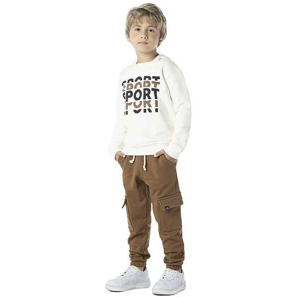 CONJUNTO INFANTIL MENINO SPORT MOLETOM MARROM
