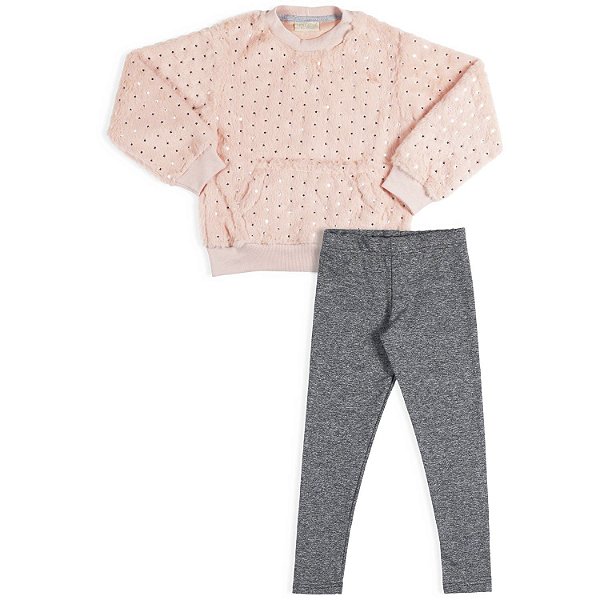 CONJUNTO INFANTIL MENINA ESTRELATO PELUDINHA ROSA