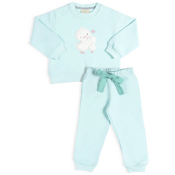 CONJUNTO INFANTIL MENINA DUCK MOLETOM VERDE ÁGUA